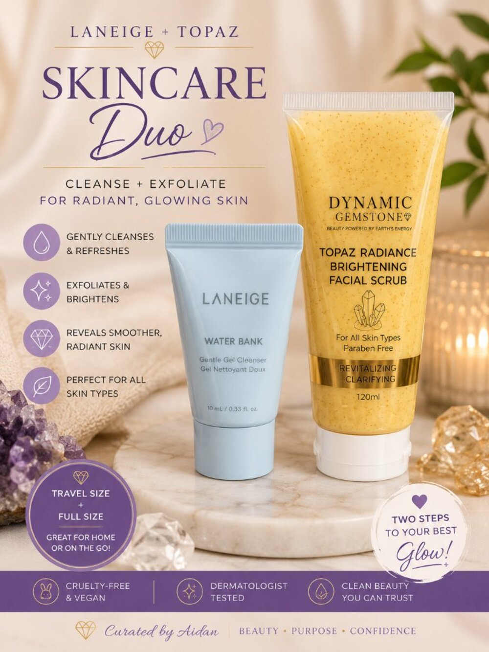 Laneige Water Bank Cleanser + Dynamic Gemstones Topaz Facial Scrub Duo